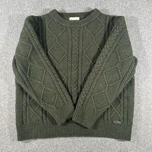 Blarney Aran Original Merino Wool Sweater XL Green Cable Knit Irish Fisherman